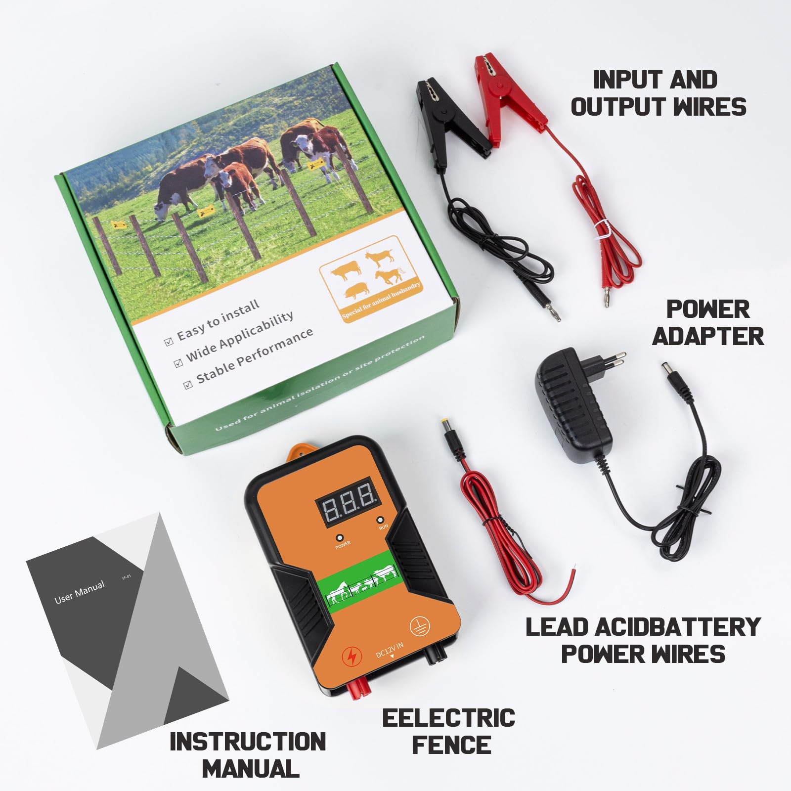15KM Elettrificatore Per Recinto Elettrico, Recinzione Elettrica per Animali, Per Animali, Allevamento Di Pollame, Pastore, Strumento Per Recinzione Impermeabile (Arancione)