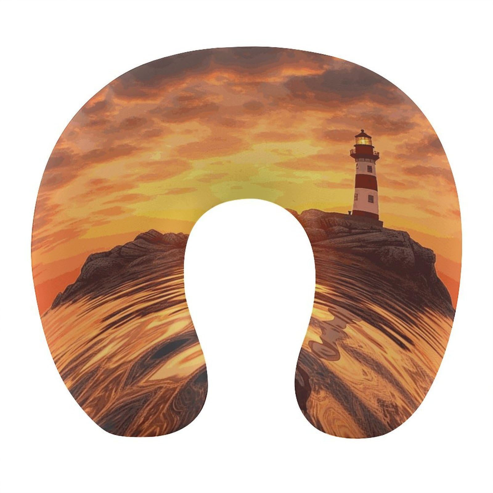 Adfgyerh Style Sea Lighthouse In Sunset U-Shaped Pillow，Memory Foam Pillow Core，Cushion ，Provide Neck Support ，Travel Pillow，Suitable For Airplanes, Cars, Homes, And Offices.