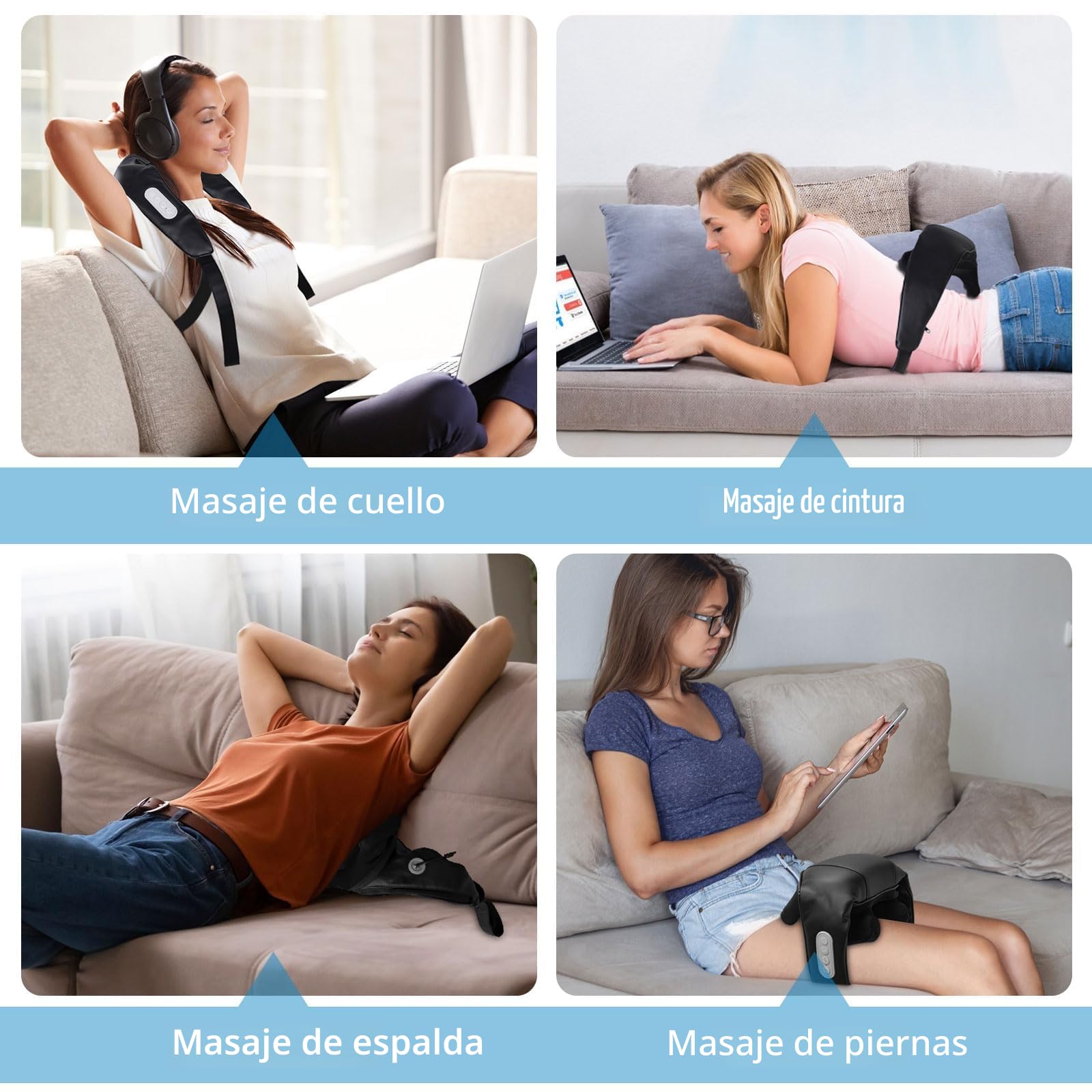 BIBIRE Masajeador de Cuello y Hombros con Calor, Masajeador Cervical con 4D de Tejido Profundo, Shiatsu Masajeador Cervical Inalámbrico, Masajeador Espalda para Alivio del Dolor, Tensión Muscular