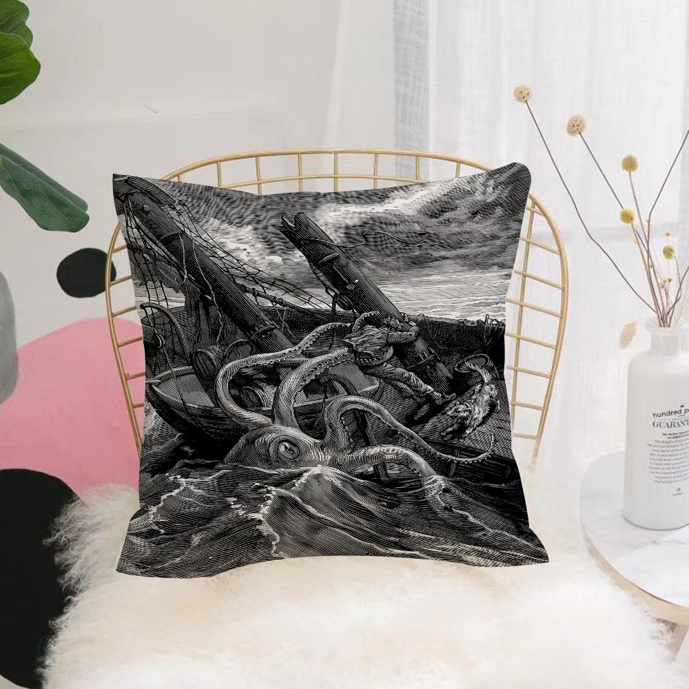HYOSXW Cushion Cover,Throw Pillow Case Home Decorative for Living Room Bedroom Sofa Chair 16X16 Inch,Giant octopus attacking,Pillowcase 40X40cm