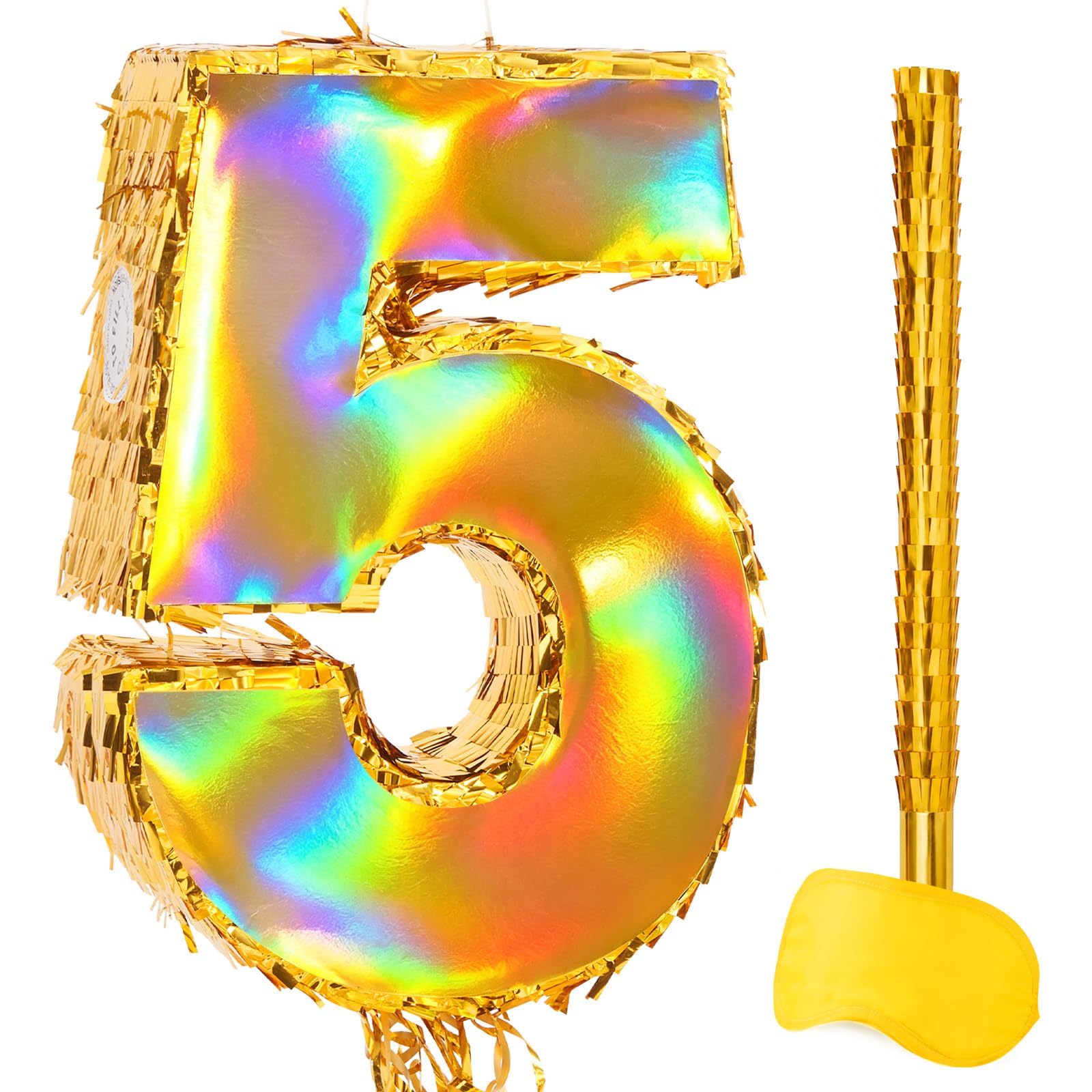 WERNNSAI Gold Foi Number 5 Pinata Pull String Number Pinata for Birthday — image 1