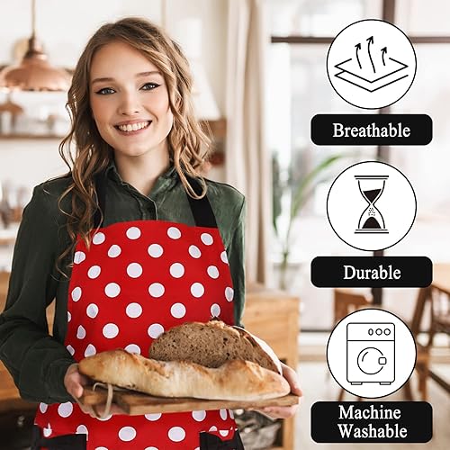 Miniatura 3 de Zeronal - Delantales de cocina clásicos Coqueto Mujer Niña Arco nudo Algodón Lunares Delantal de cocina Delantal clásicos con bolsillos