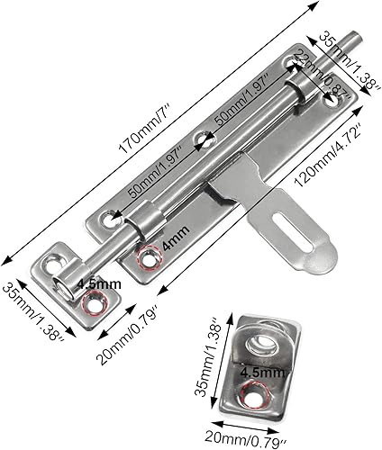 Miniatura 2 de 2 piezas de cerradura de cerrojo deslizante, perno de barril resistente de 7 pulgadas con orificio para candado, pestillo de puerta deslizante