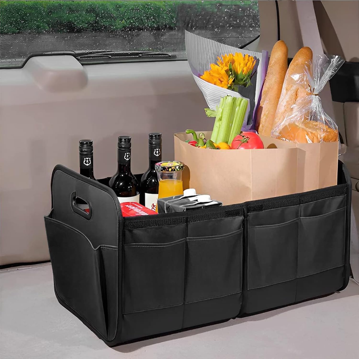 Organizer Bagagliaio Auto,Organizer Baule Auto Pieghevole con Scomparti,Borse per Bagagliaio con Tasche Extra e Pareti Rinforzate,Cuscinetti Antiscivolo per Campeggio