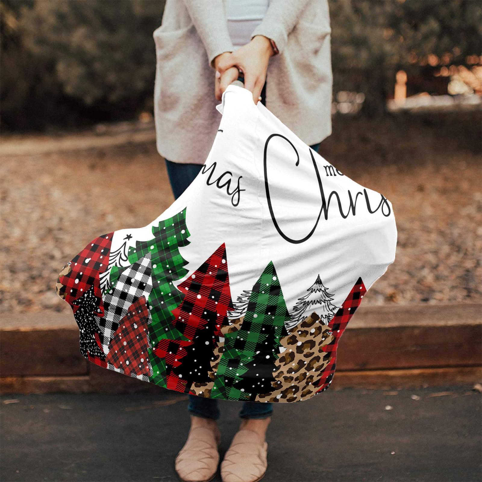 Nursing Cover for Breastfeeding Scarf, Merry Christmas Red Xmas Tree Leopard Plaid Baby Car Covers Super Soft Multi Use for Canopy Shopping Cart Cover Blanket Stroller Cover
