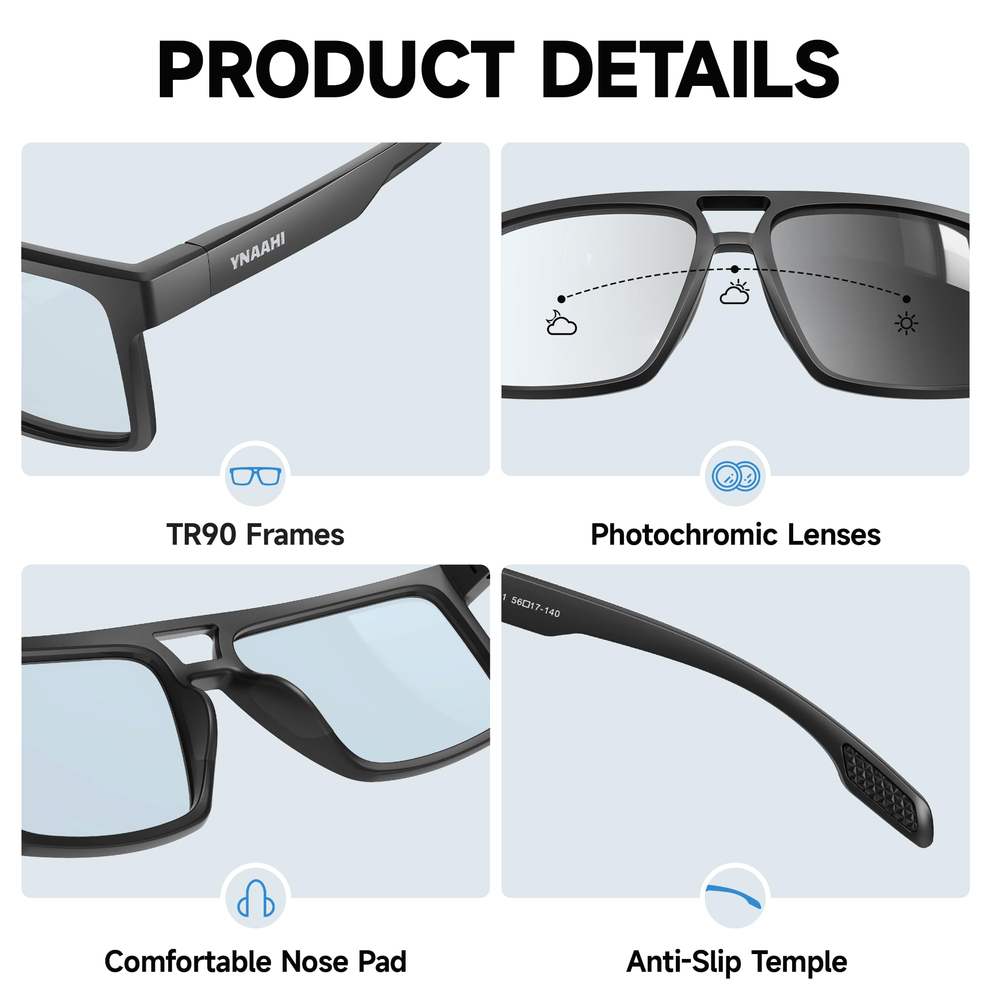 Gafas de sol fotocromáticas para hombres y mujeres, transición UV y protección. Diseño para deportes correr y seguridad en el trabajo