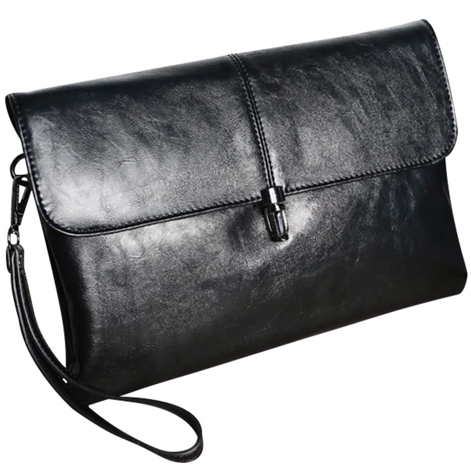 OgetokMens Clutch Bag Black Leather Wristlet Wallets for Women Men, Handbag Purse with Wrist Strap, 10 inch Large Hand Bag, Small Travel Wristlet Business Briefcase Bag Phone Holder Purse