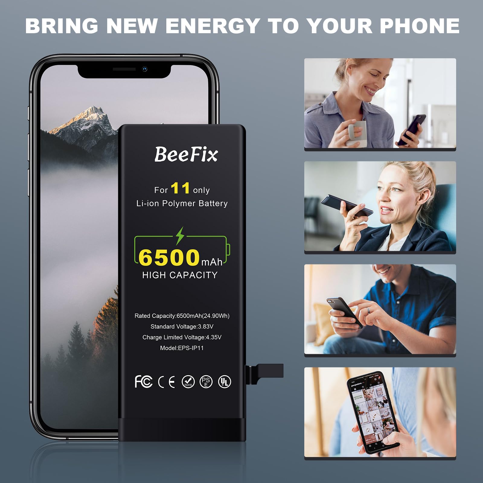 Batteria per iPhone 11: Batteria Li-Ion 6500mAh alta capacità per iPhone 11 con strumenti riparazione professionali Compatibile con modelli A2111/ A2221/ A2223
