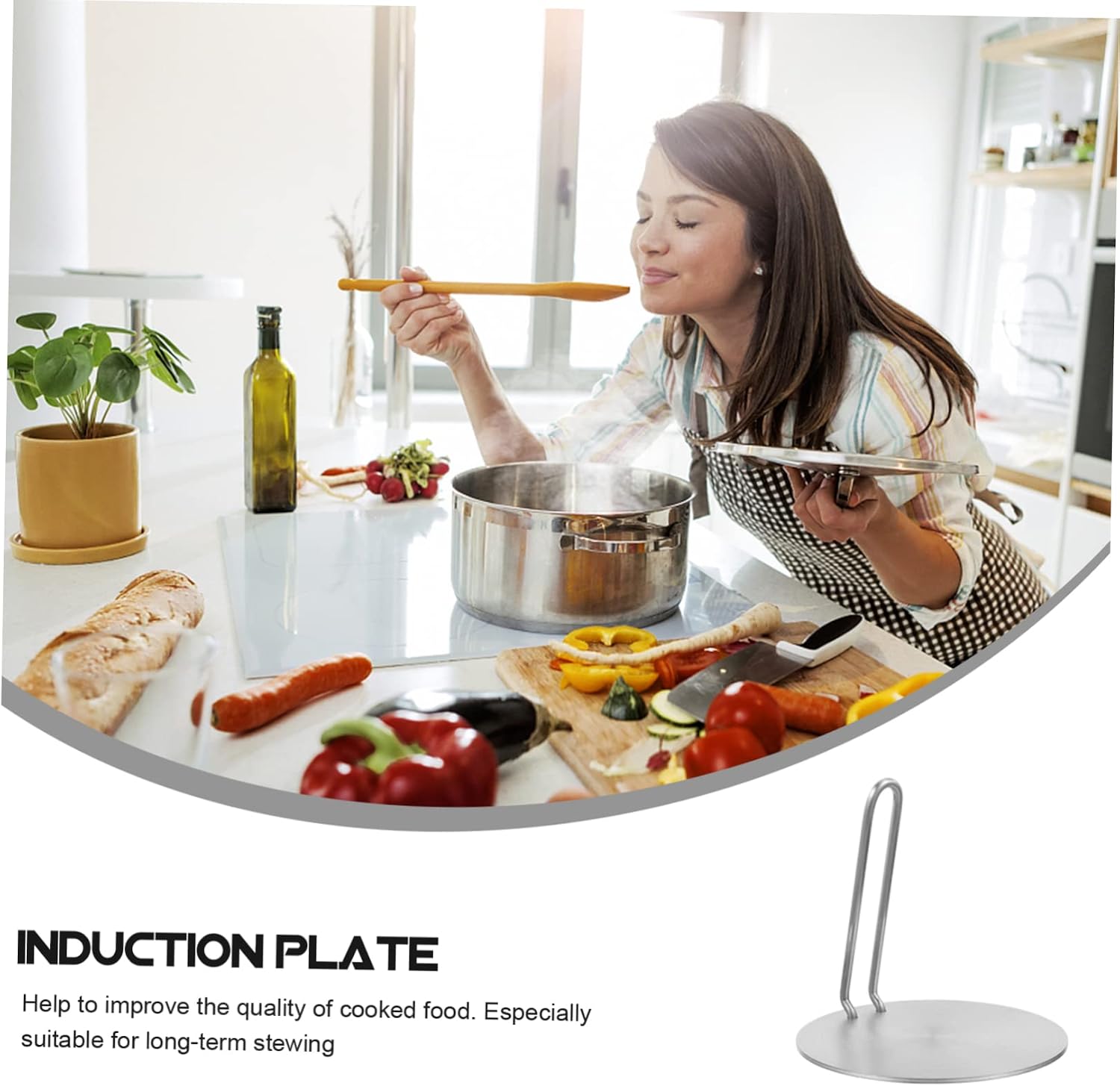 1set Metal Induction Diffuser Plate for Gas Stove and Induction Cooktop Heat Collector Detachable Handle for Efficient Cooking and Thawing Suitable for Pots