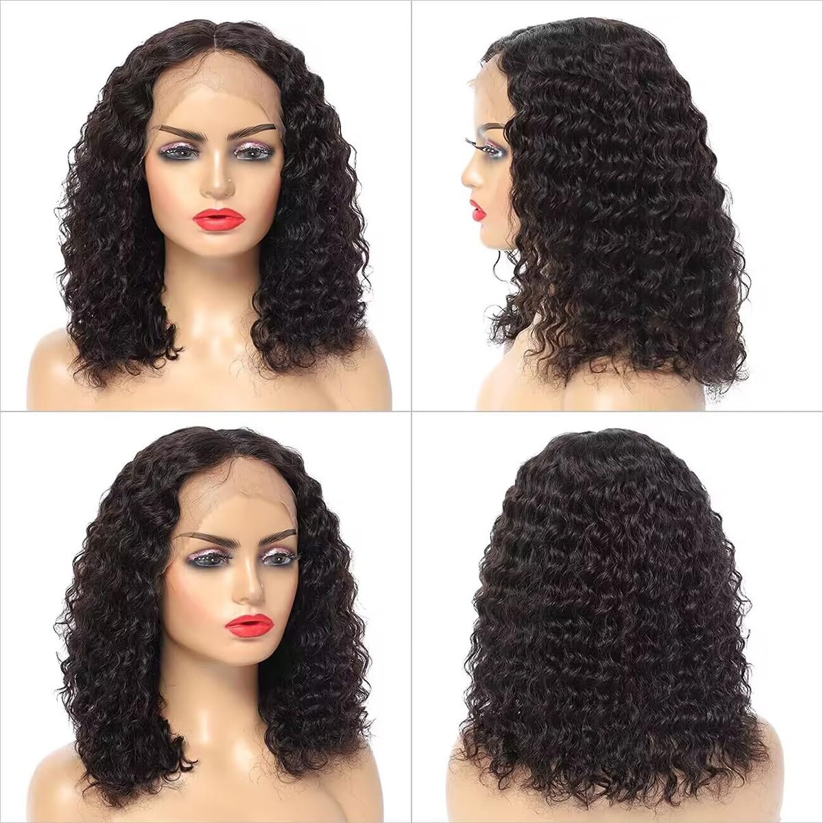 13x4x1 Lace front Wig 14inch Deep Curly Human Hair Wigs for Black Women 100% Real Human Hair Glueless Wig with T-Part Lace - Image 4