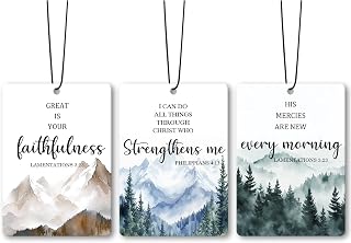 Christian Mountain Car Air Freshener Accessories 3pcs, Bible Verse Hanging Air Fresheners Decor for Prayer Room Closet Bathroom, Watercolor Scripture Scent Lavender Fragrance Card for Women