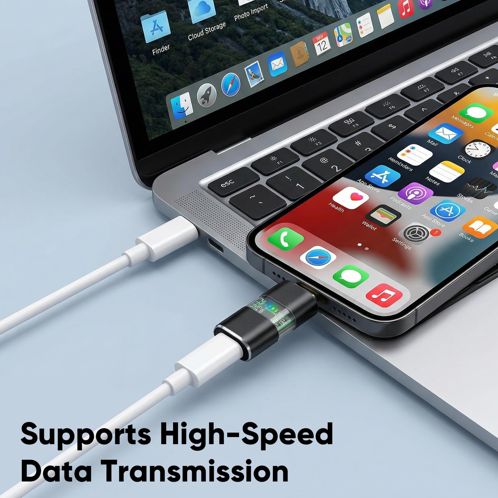 Adapter Lighting na wtyczkę USB-C (2 szt.), obsługuje ładowanie i synchronizację danych do iPhone 17/16/15, iPad Pro/Air, nie pasuje do audio/OTG (czarny)