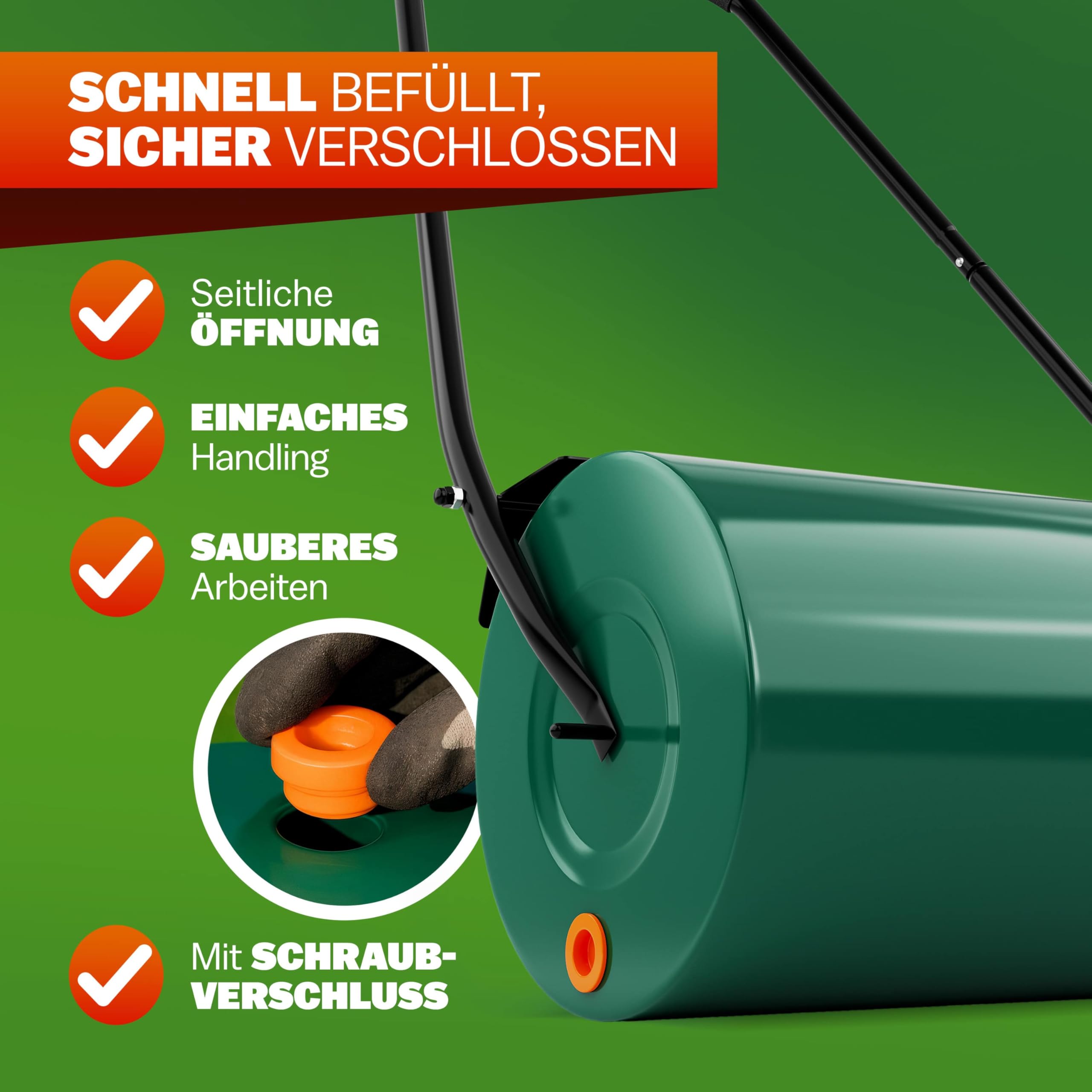 Gardebruk® Rasenwalze 60cm 50L gepolsterter Griff Schmutzabweiser befüllbar Handwalze Rasenroller Gartenwalze Ackerwalze