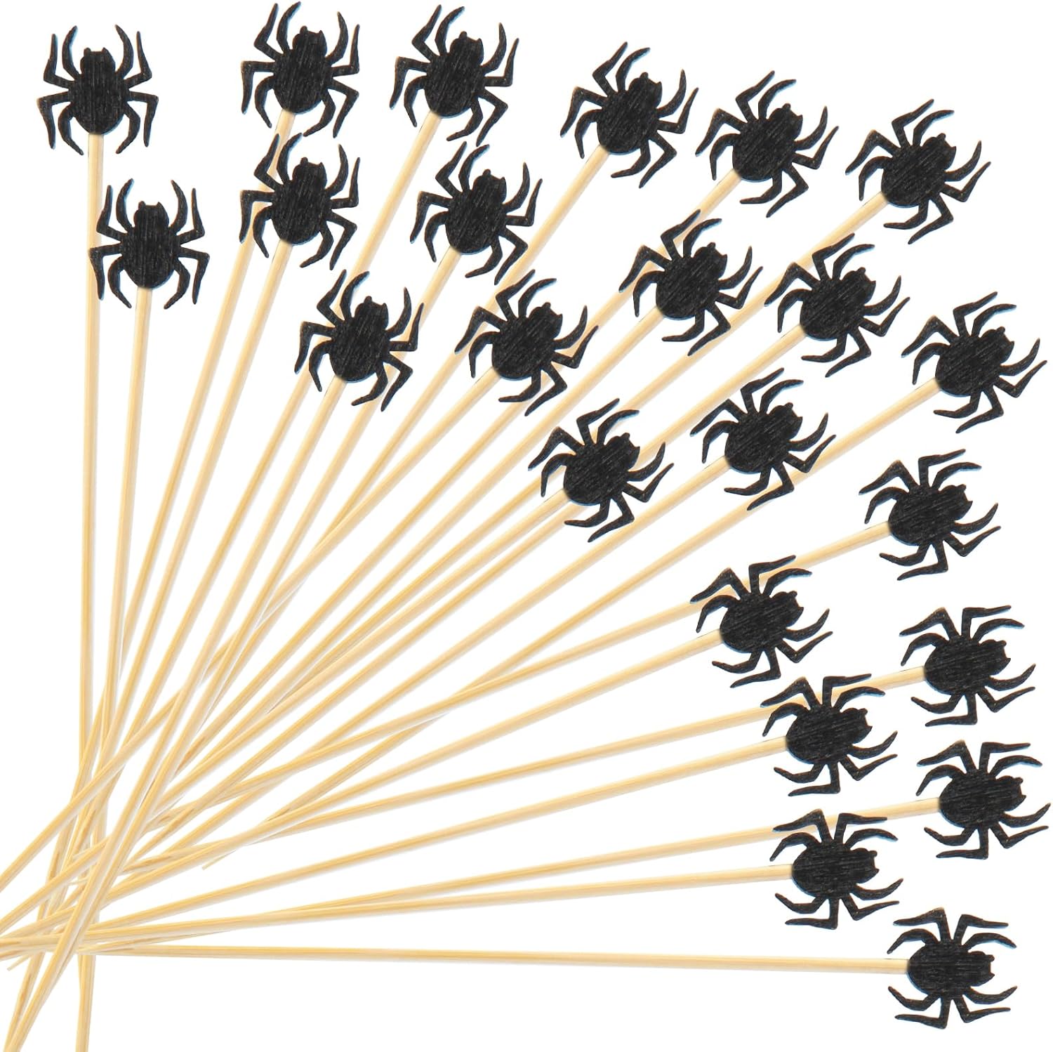 100Pcs Halloween Cocktail Picks, Spider Bamboo Toothpicks Cocktail Sticks for Appetizers Fruit Food Drink Cake Halloween Party Decoration