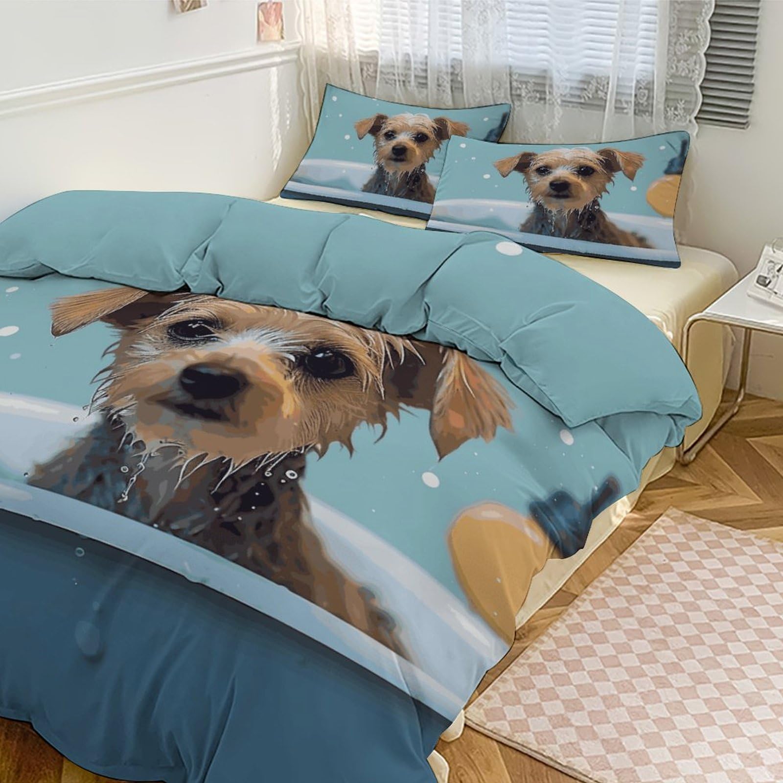 Housse de couette grand lit au motif chien rigolo pour une chambre moderne et accueillante