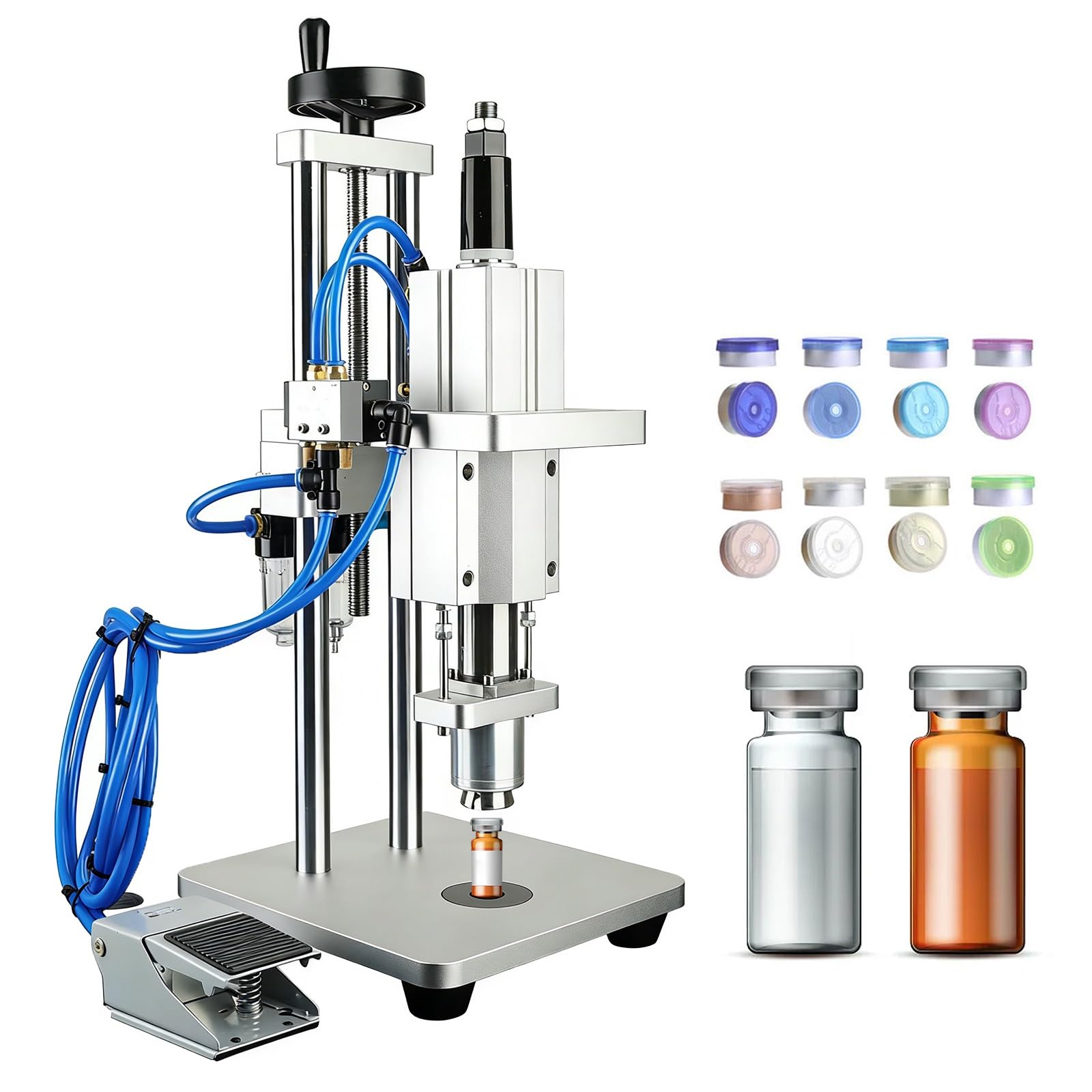 AYCDL Pneumatic Vial Sealing Machine - Aluminum Vial Crimper with Foot Switch, 4000 pcs/h, Height Adjustable, Air-Operated Semi-Automatic Tool for Aluminum-Plastic Caps,20mm