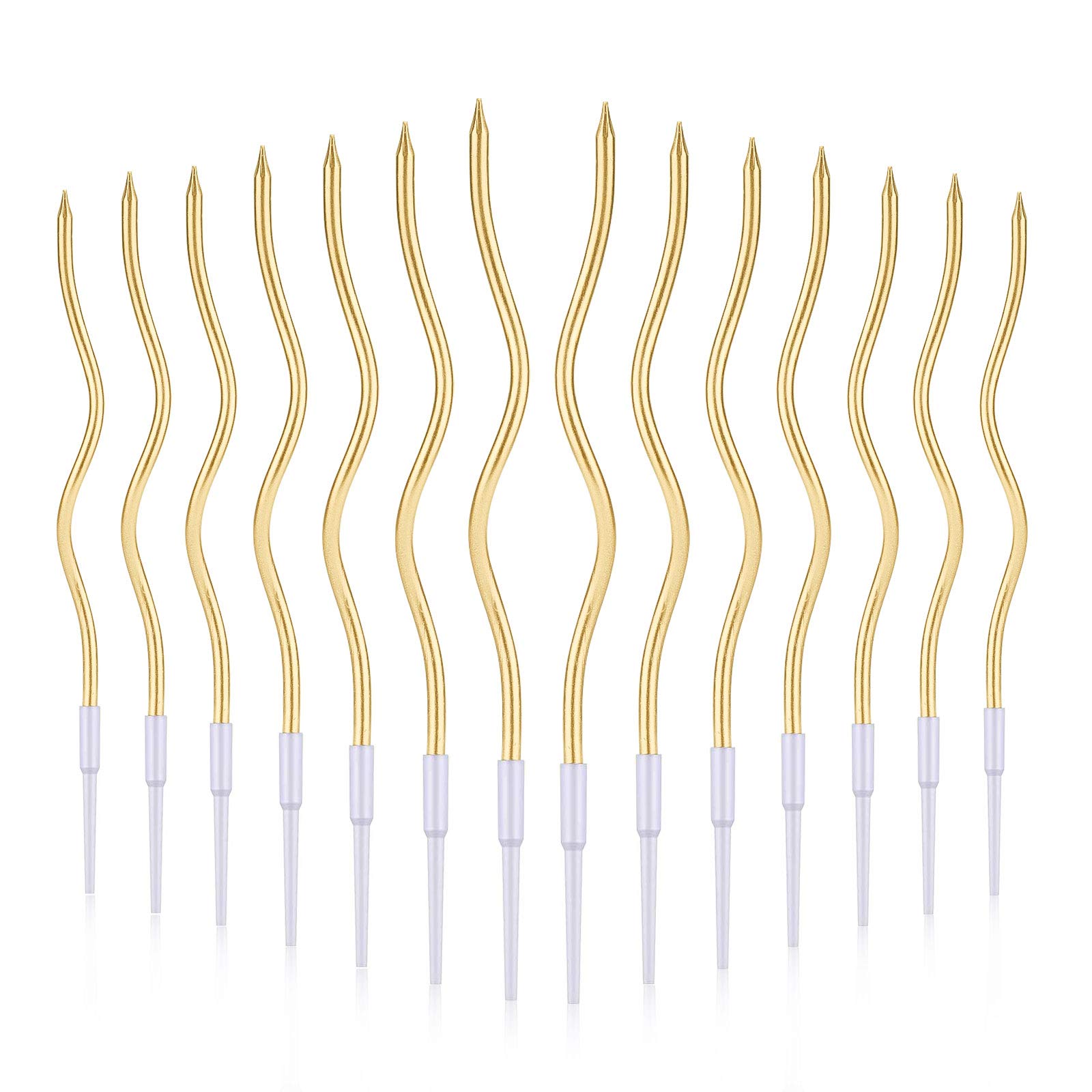 Luter Gold 24Pcs Metallic Birthday Candles In Holders Spiral Birthday Cake Candles Long Thin Cupcake Candles For Birthday Wedding Party Decoration(Gold)
