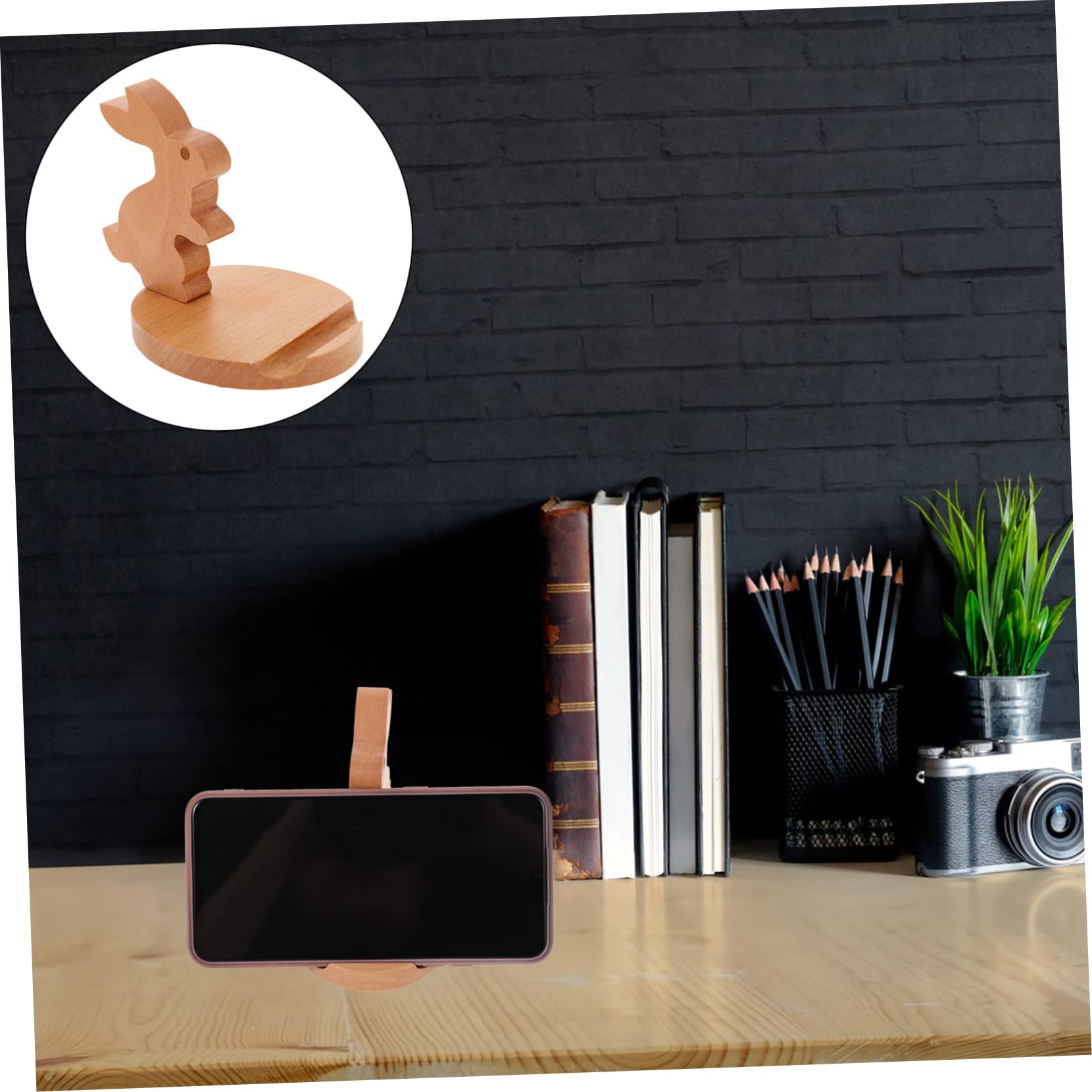 BESTonZON 3pezzi Supporto Per Smartphone Forma Di Coniglio Legno Porta Telefono Decorativo Per Scrivania e Tablet Design Adorabile e Stabile Per Visione Di Video e Videochiamate