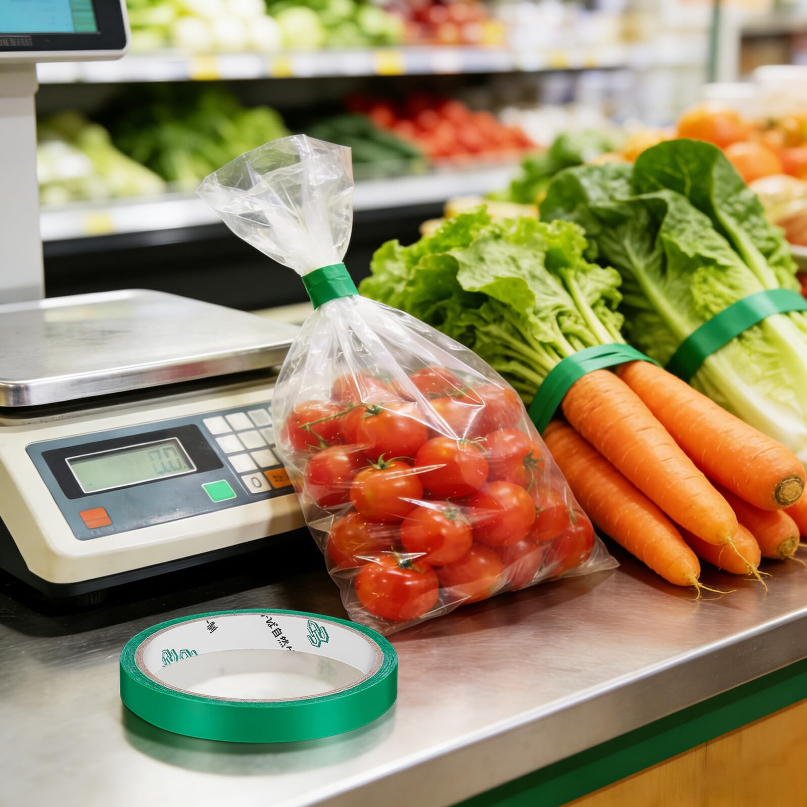 Alasum Klebeband zum Abdichten 24 Rollen PE Verschlussbänder 38 Yd für Gemüse und Obstbeutel im Supermarkt für Tägliche Verpackung und Bündelung
