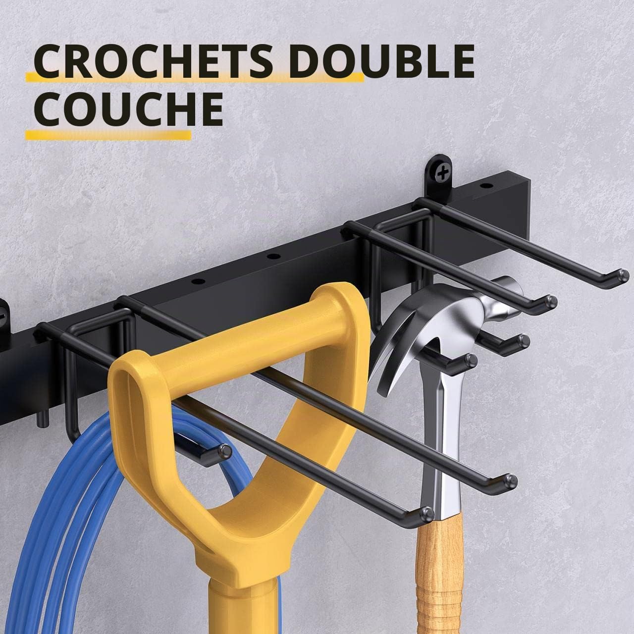 Bomclap Porte-outils mural en métal de 12 cm pour garage, cave, atelier, balai, râteau, organisateur d'outils (noir)