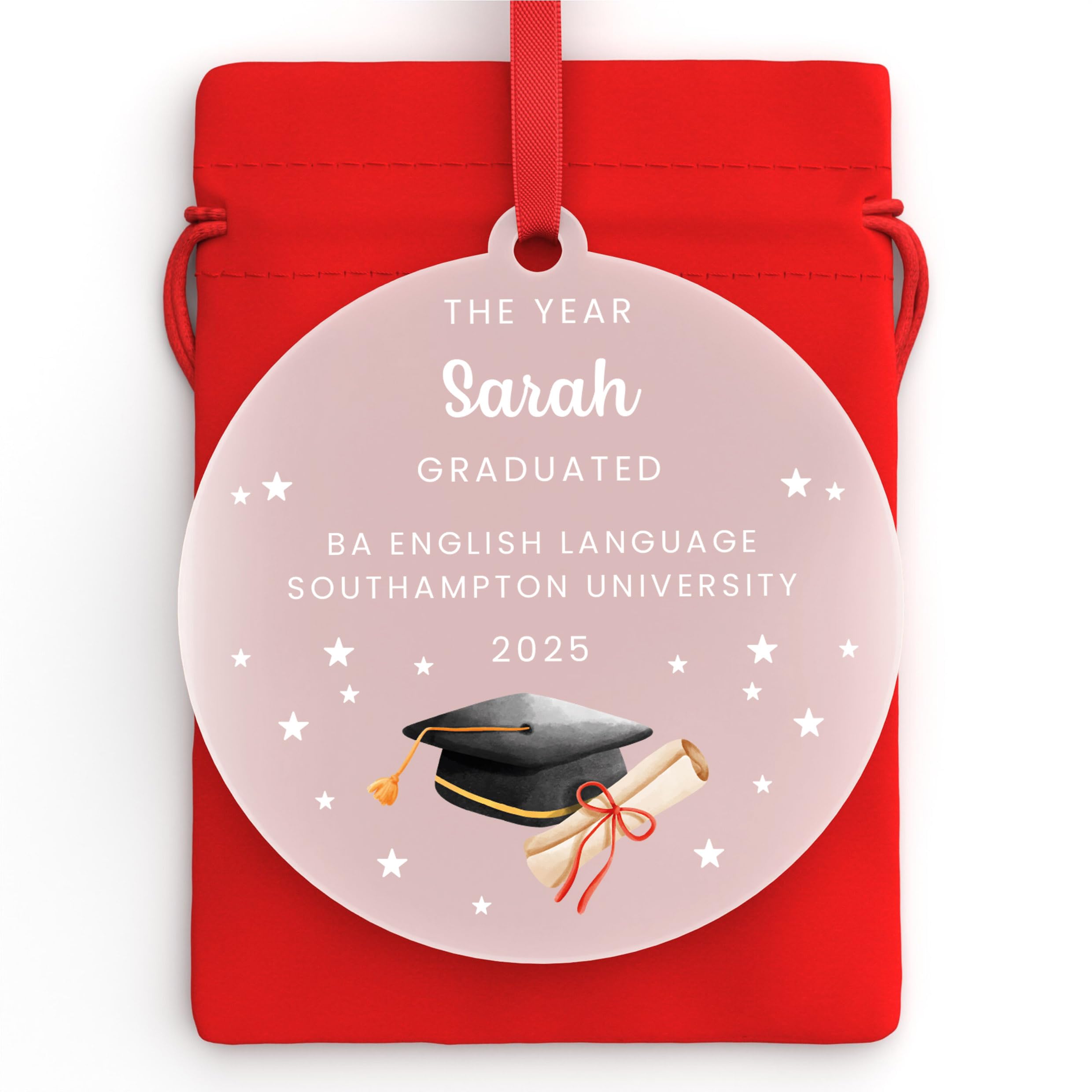 Beecreative Personalised Graduation Christmas Tree Ornament - Graduate Xmas Bauble Keepsake - With Red Bag