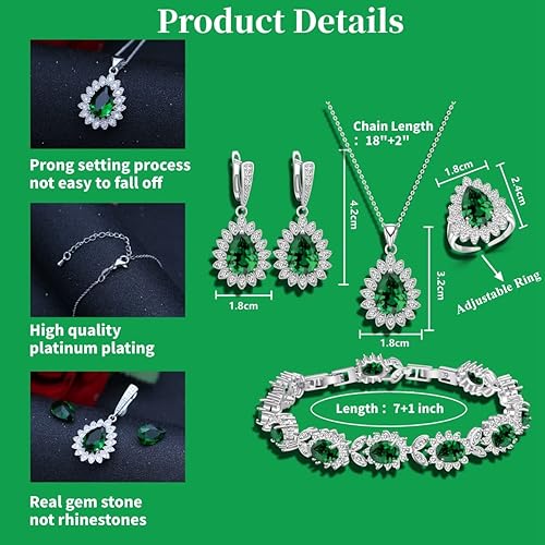 Miniatura 6 de Conjuntos de joyería de moda para mujeres y niñas, chapado en platino, chapado en oro, chapado en oro rosa, aretes chapados en negro pistola, aretes