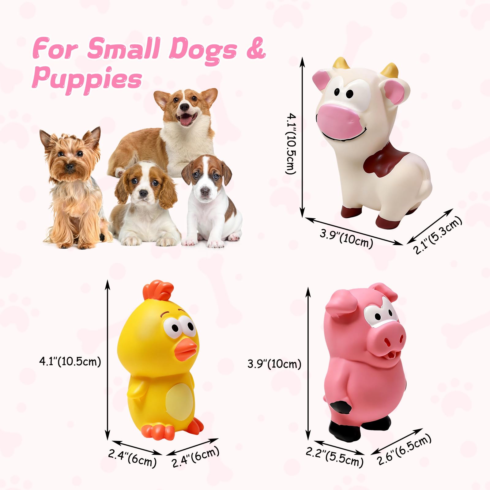 Kleines quietschendes Hundespielzeug, 3 Stück, Latex-Hunde-Kauspielzeug-Set, lustige Tiere, Quietschbälle für interaktives Apportieren, weiches Gummi, Zahnspielzeug für Welpen, kleine Hunde