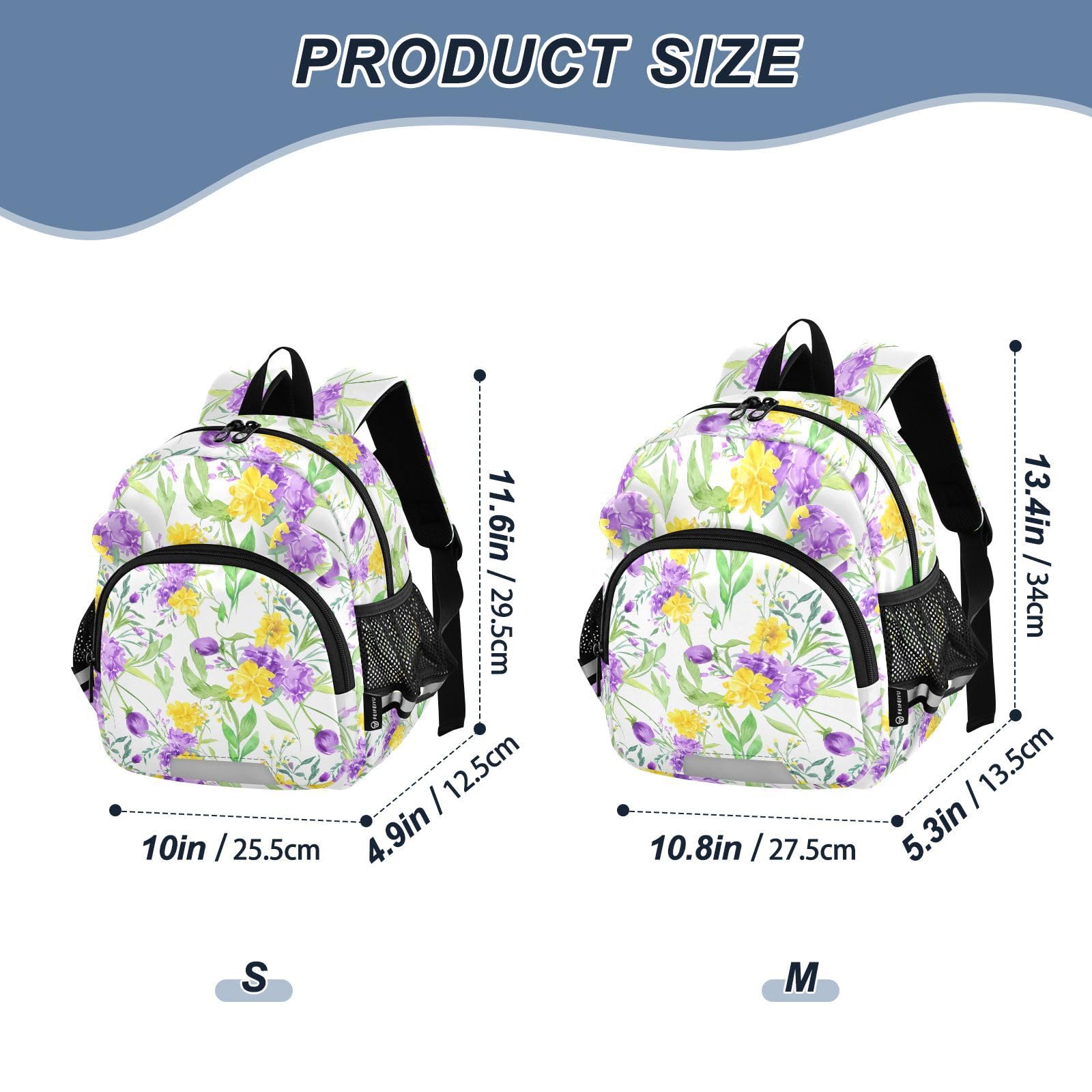 Floral Eggplant Blossom White Toddler Harness Backpack for Boys Girls 3-6 Years Kids Backpack with Anti Lost Safety Leash Baby Harness Bookbag for Preschool Walking Travel