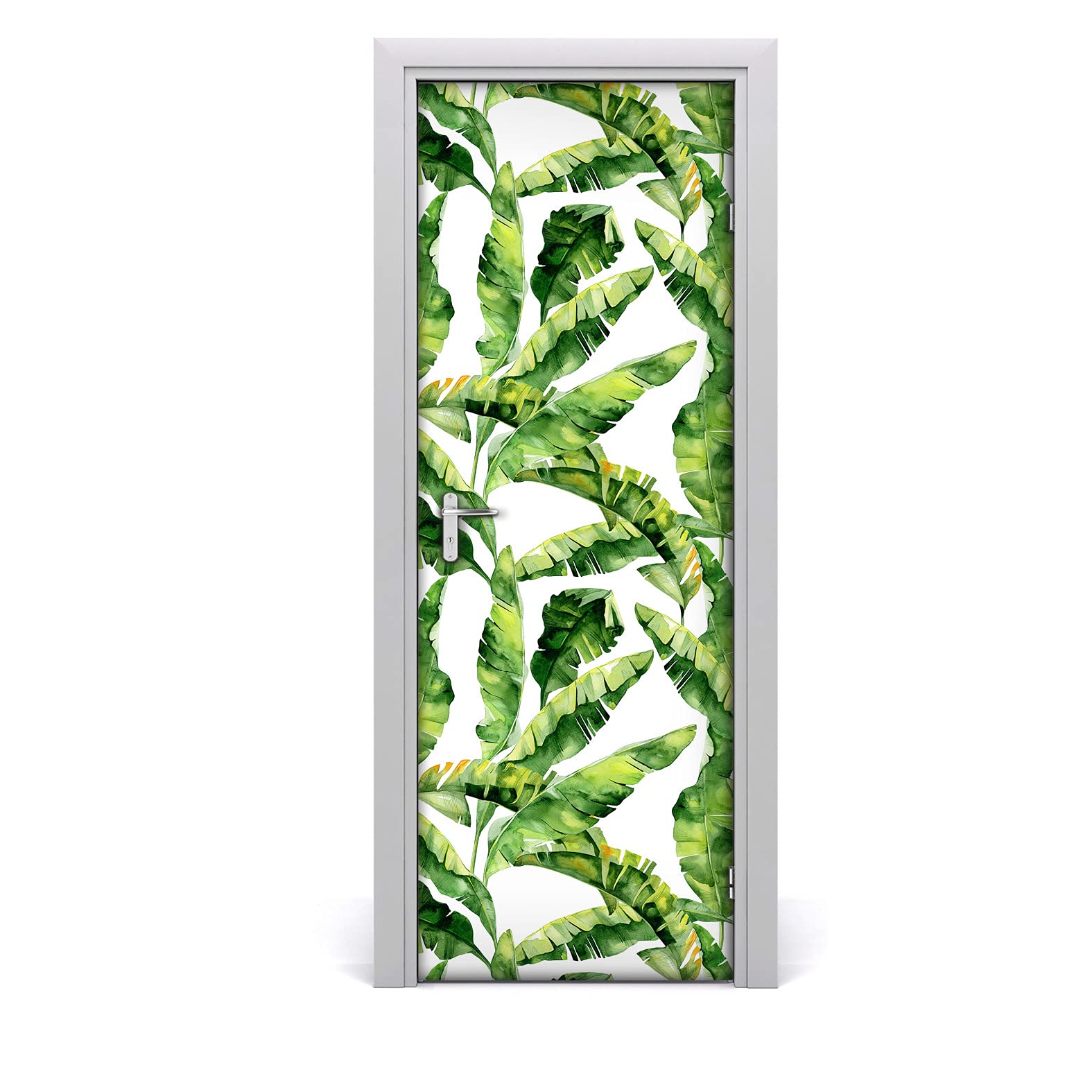 Autocollant de porte masquant les imperfections avec un décor mural feuilles exotiques