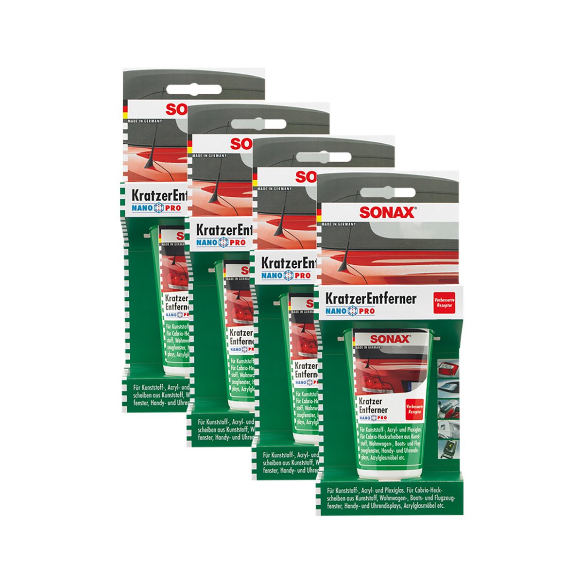 SONAX 4 x 03050000 Eliminador de arañazos plástico nanopro abrillantador Silicona Libre 75 ML