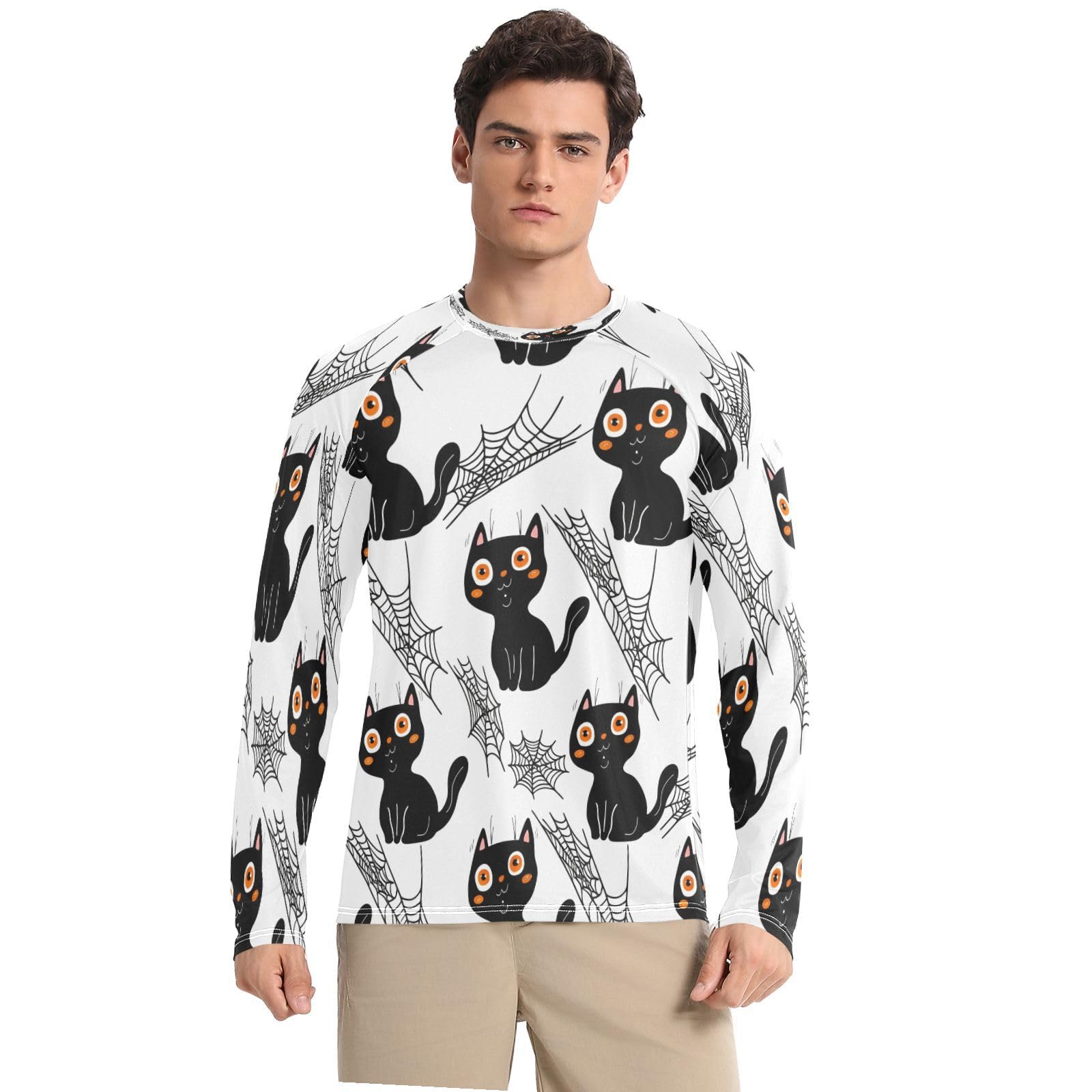 Cute Black Cats Men's Sun Protection Shirts UPF 50+ Long Sleeve UV Rash Guard Quick Dry Swim Shirts-image-13