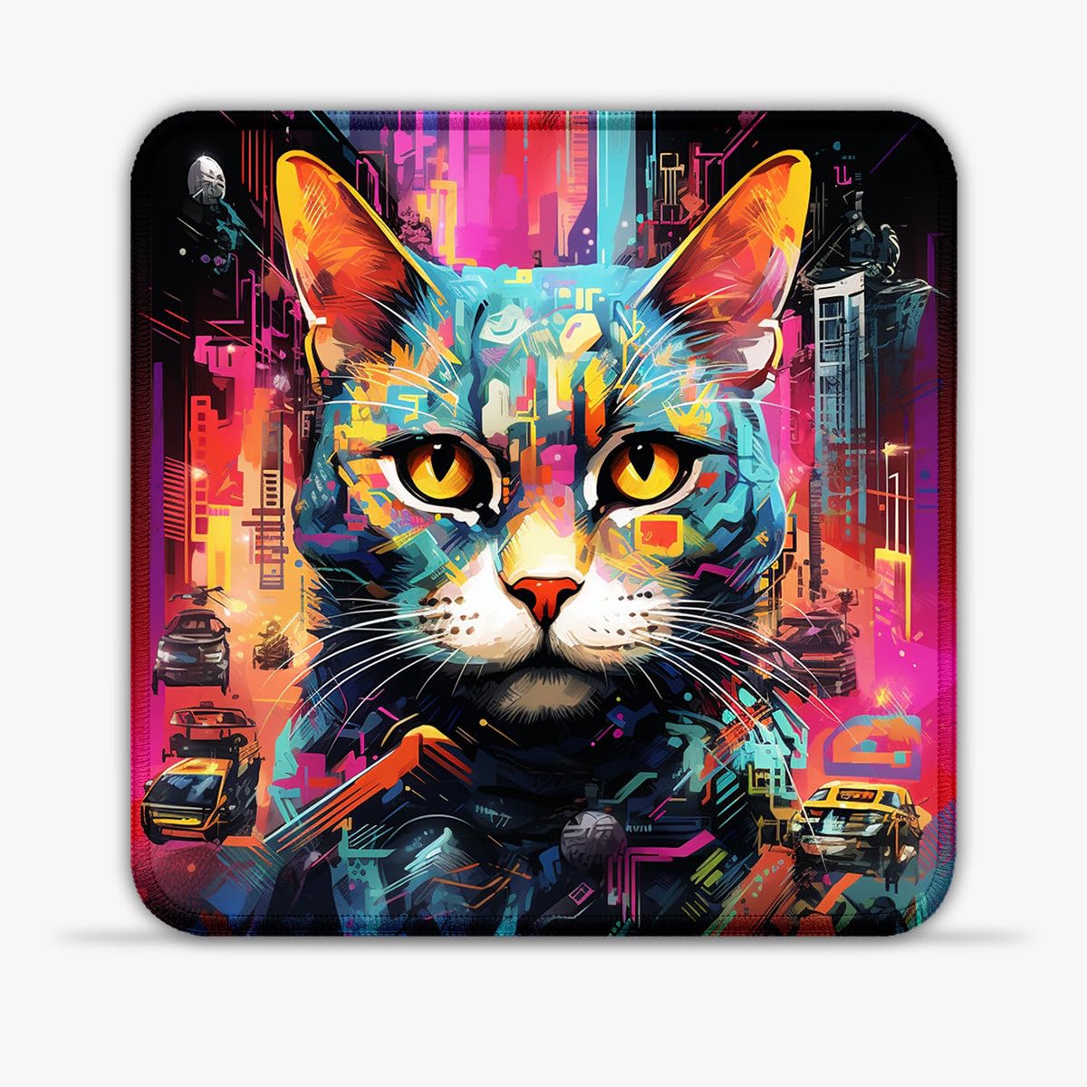 LJSPTU Alfombrilla de ratón futurista con diseño de gato futurista (11.8 pulgadas, alfombrilla de ratón de tela SU, control ultra preciso, bordes cosidos, base antideslizante para viajes y espacios