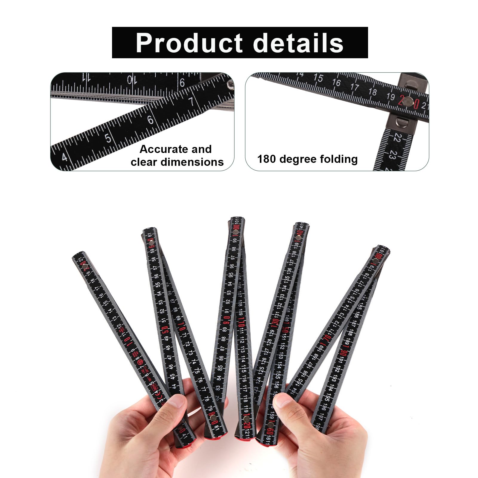 lasuroa Oil Tank Measuring Stick, 10 Fold 78" Solid Wood Folding Fuel Gauge Stick Ruler for Deep Storage Tanks (Black) - Image 4