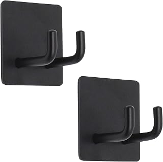 Adhesive Hooks, Bathroom Wall Towel Hooks, Black Stick Shower Razor Holder, Stainless Steel Door Hangers for Coat Loofah Robes Self Adhesive Organizer for Kitchen