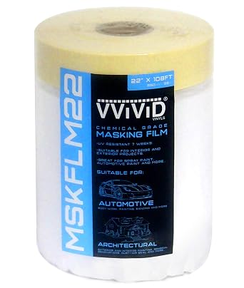 VViViD Chemical Grade Heavy-Duty Self-Adhesive Tape and Drape Masking Film Plastic Drop Cloth 1 Pack 22" x 108ft