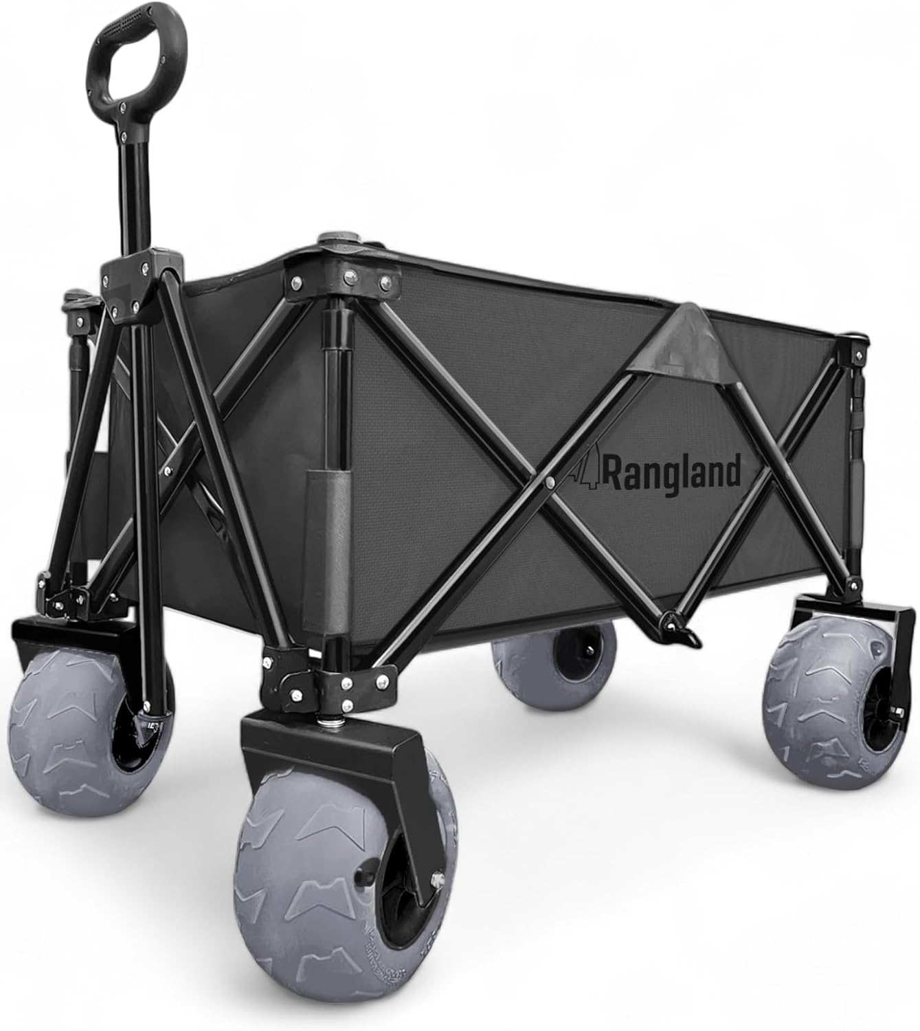 Beach Cart with Big Air Wheels for Sand - All Terrain Sand Wagon with Large Pneumatic Rubber Tires, Folding Design, Heavy-Duty Steel Frame (Black)