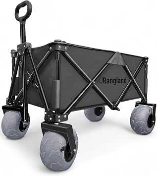 Beach Cart with Big Air Wheels for Sand - All Terrain Sand Wagon with Large Pneumatic Rubber Tires, Folding Design, Heavy-Duty Steel Frame Black