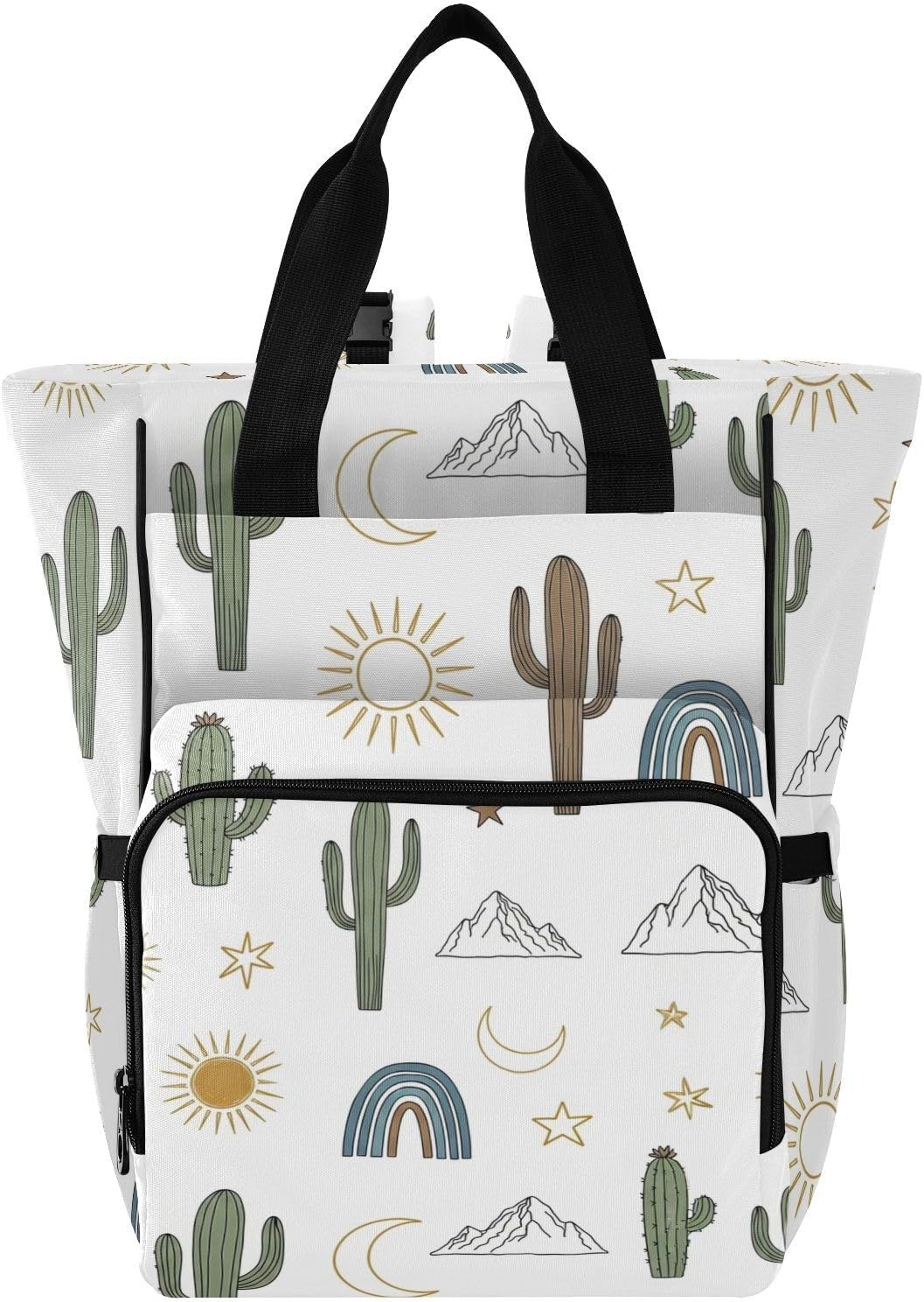 Cactus Sun White Print Diaper Bag Backpack for Baby Boys Girls Multifunction Baby Essentials Travel Tote with Stroller Straps & Bottle Storage Nappy Changing Bag for Baby Shower Gifts Moms Dads