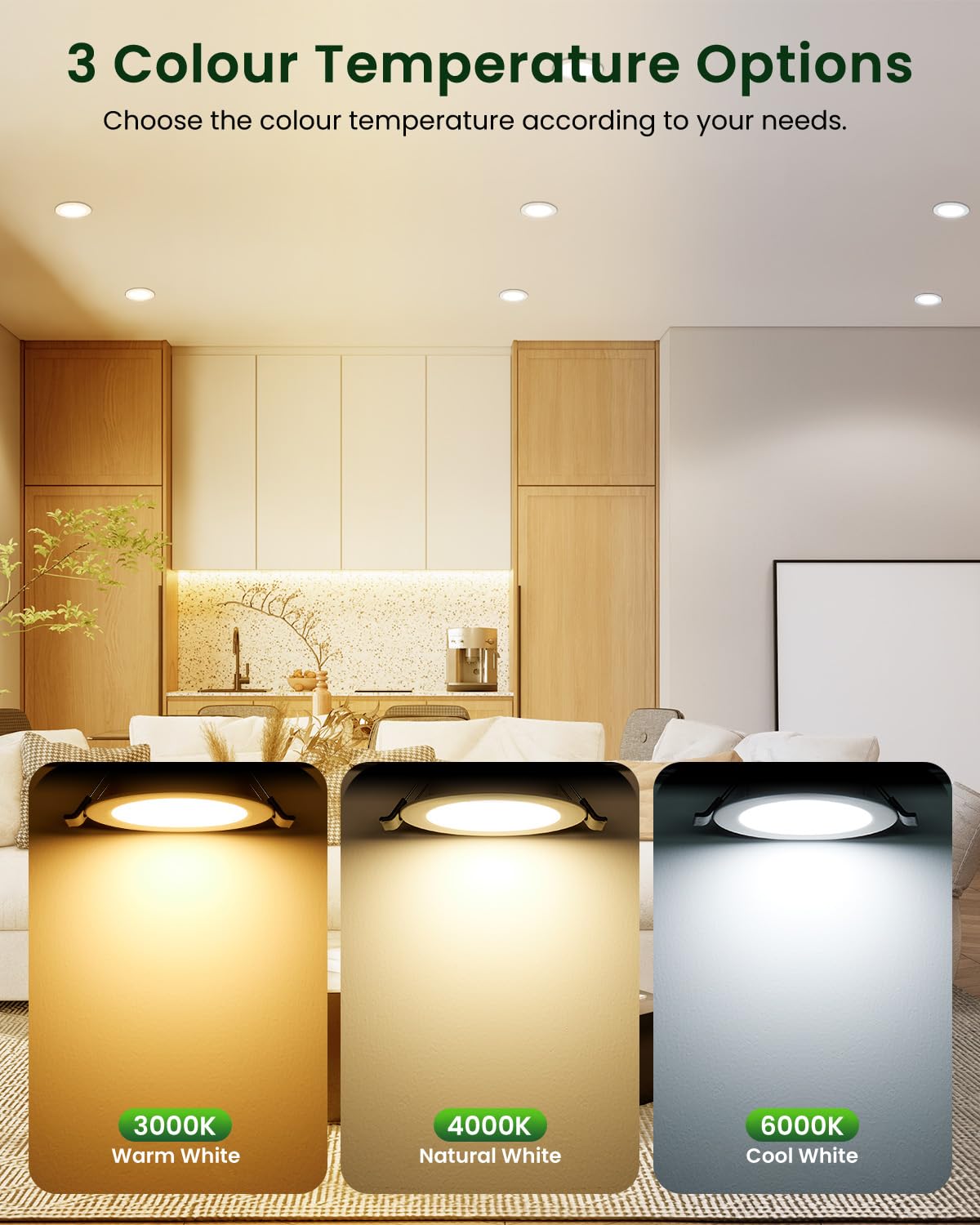 Downlight LED Techo Empotrable 5W, Focos LED Interior Techo 450LM, Blanco Cálido 3000K, IP44 Ojos de Buey Redondo, para Baño Cocina Salón, Extraplano 25mm, Φ68-80mm, Pack 12