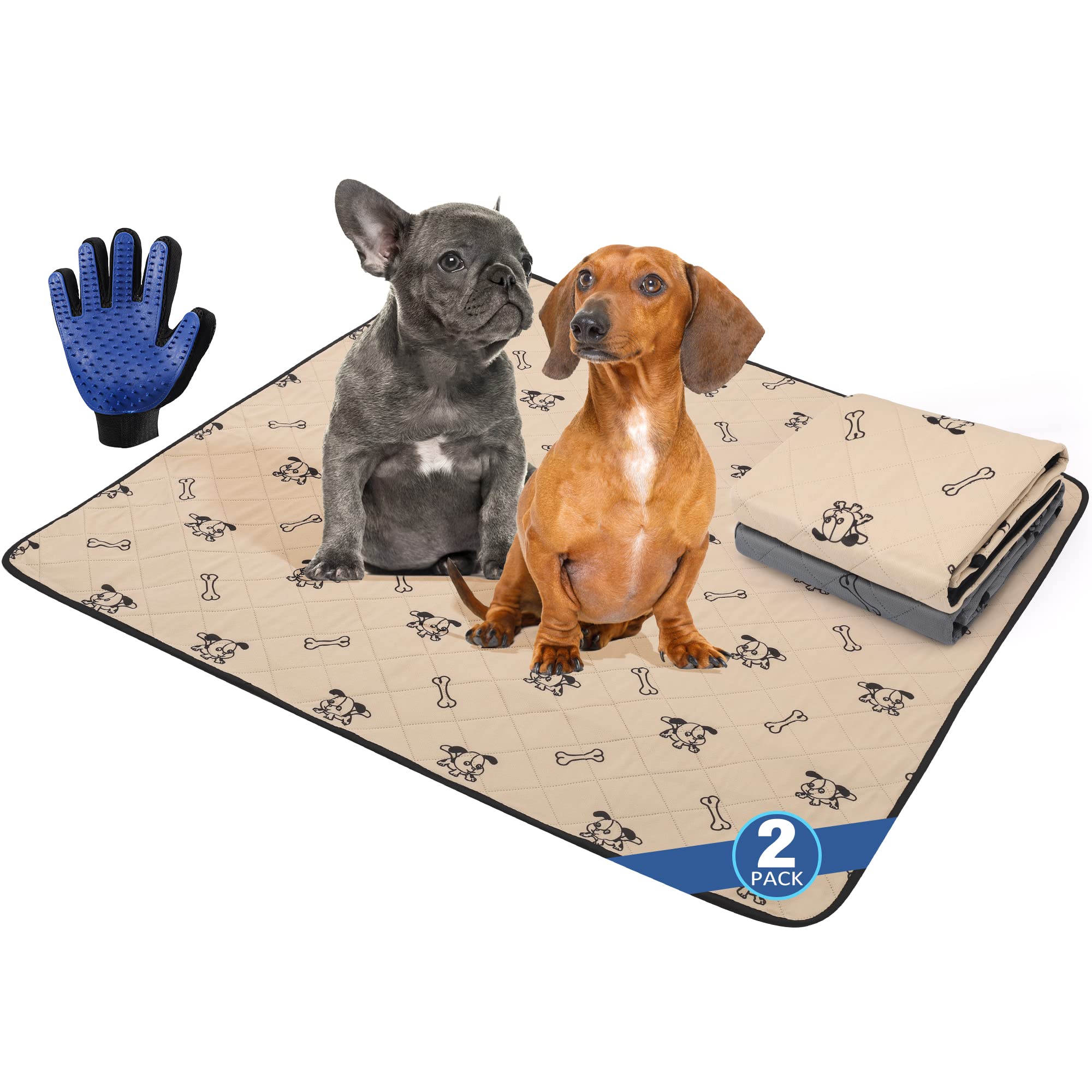 Bulubaky Reusable Washable Dog Pee Pads , 36*48 inch Non Slip Puppy Pet Dog Training Pads with Great Urine Absorption, Waterproof Whelping Pads for Dog Bed Mat, Potty,Training,Playpen Crate, 2 Pack