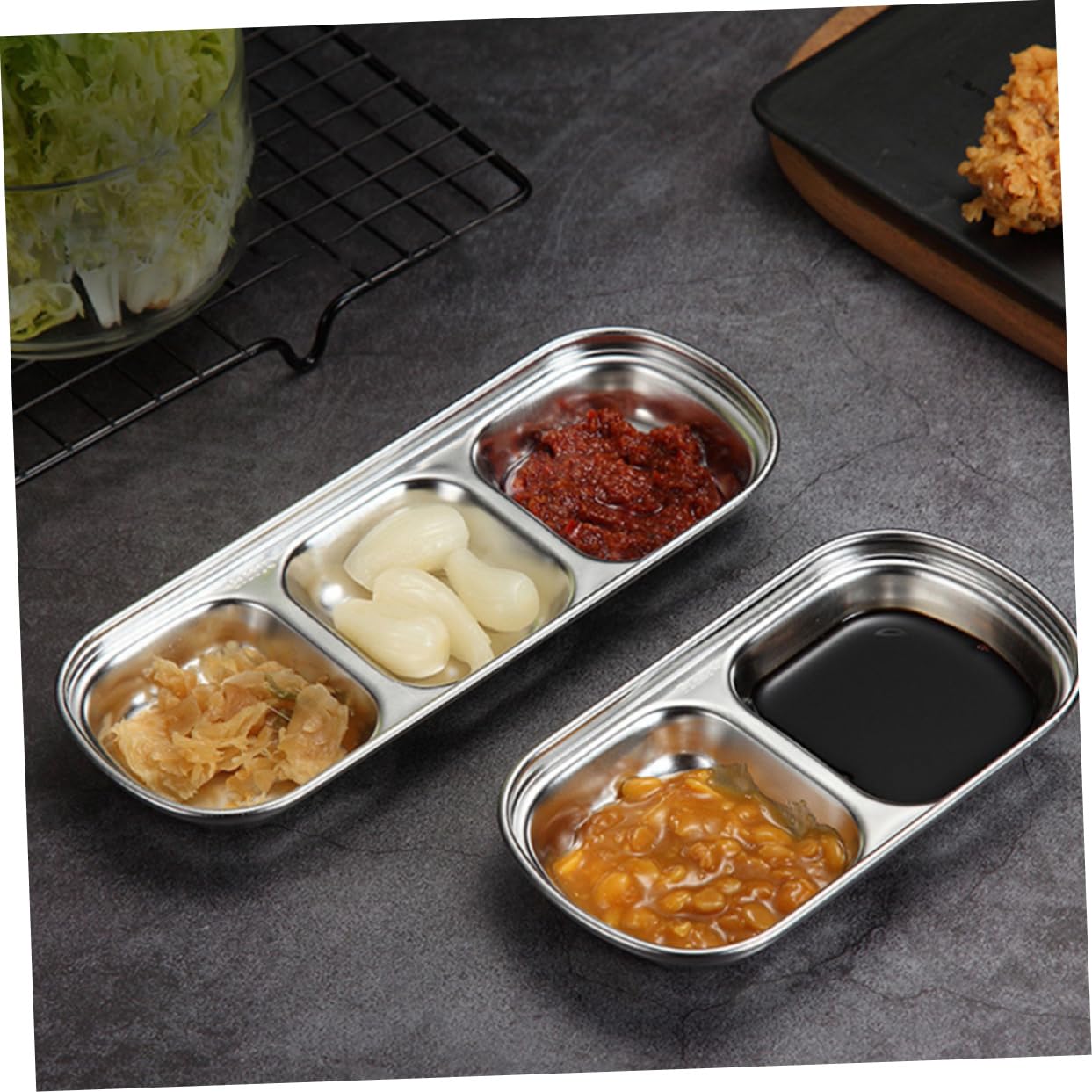 Cabilock 4 Piece Home Seasoning Dish Set Stainless Steel Sauce Dishes Divided Sauce Dishes for Side Dishes Sauces Vinegar Compact Safe