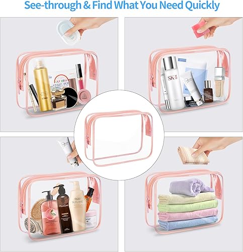 Miniatura 5 de DLEPGM Neceser de viaje transparente con cremalleras, paquete de 3 bolsas de maquillaje, bolsa de cosméticos aprobada por la TSA para artículos de