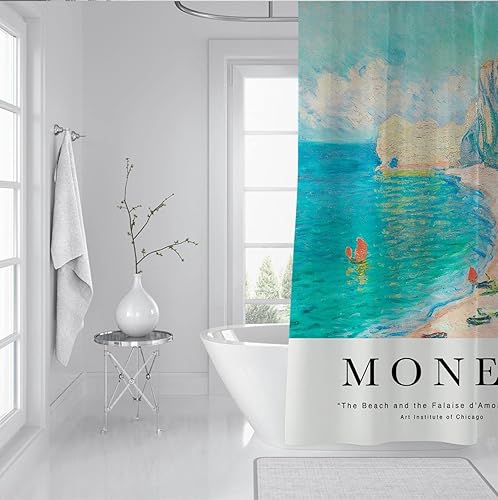 Miniatura 3 de Bywoo Decor Cortina de ducha de verano con vista a la playa estilo monet lleno de ambiente natural juego de cortinas de baño con ganchos de anillo