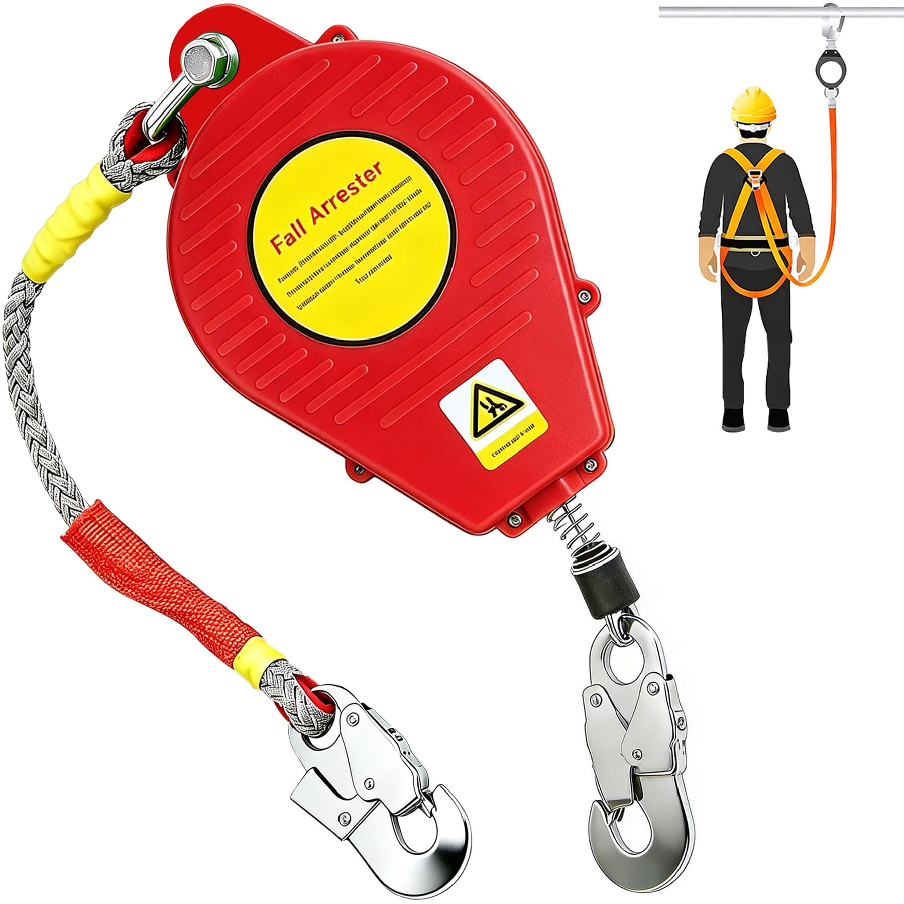 Höhensicherungsgerät 10m/15m/20m, Absturzsicherung Dachdecker 150kg(15m) | Rot Auffanggurt Einziehbar mit Selbstsicherndem Haken, Tragbar Fallschutz Auffanggerät für Höhenarbeiten, CE-zertifikat