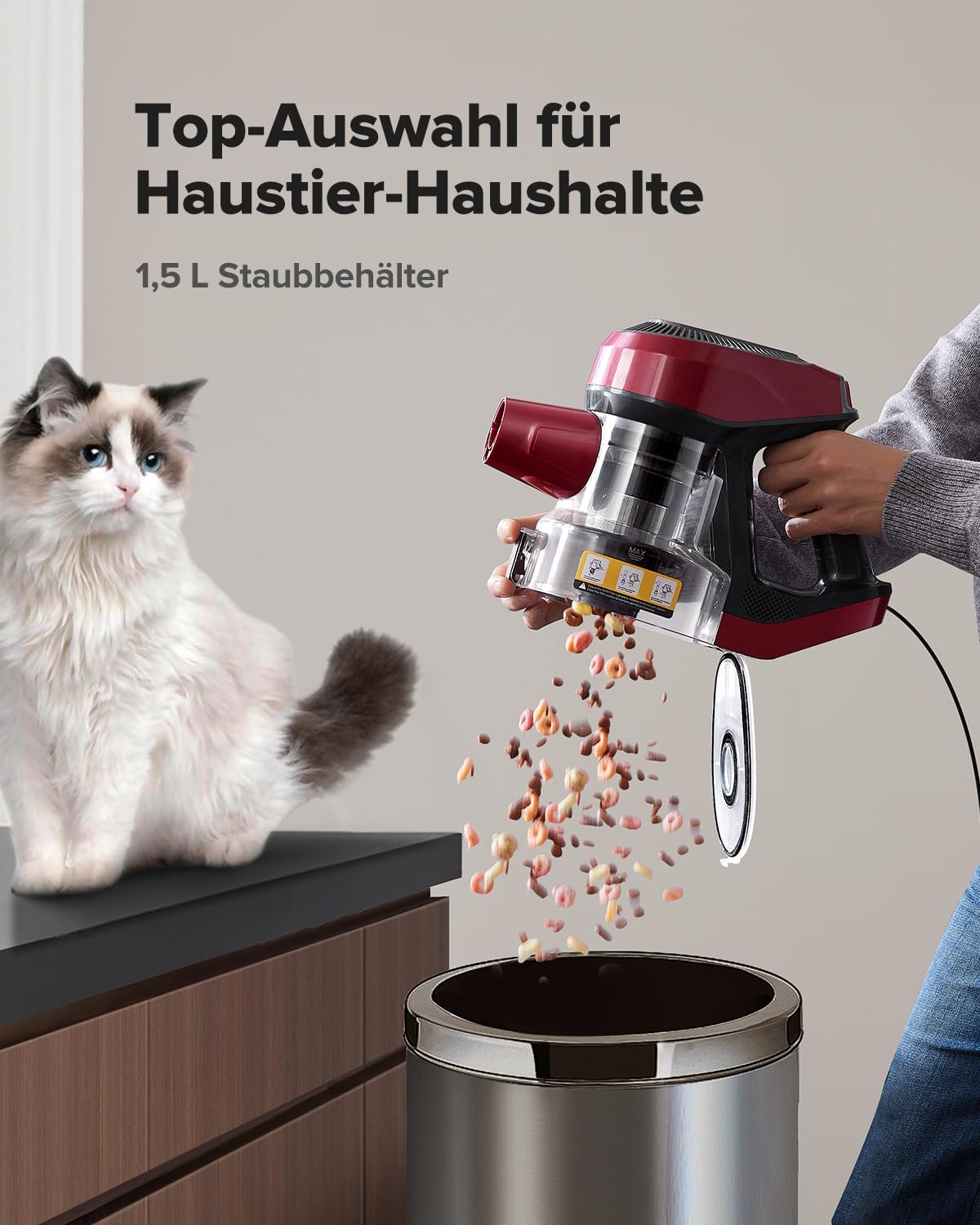 Vexilar C8 Staubsauger mit Kabel, 60KPa & 600W Starke konstante Saugkraft, Staubsauger beutellos, 7m Kabel, Selbststehend, Anti-Tangle-Bürste, Handstaubsauger für Tierhaare, Fugen & Hartböden