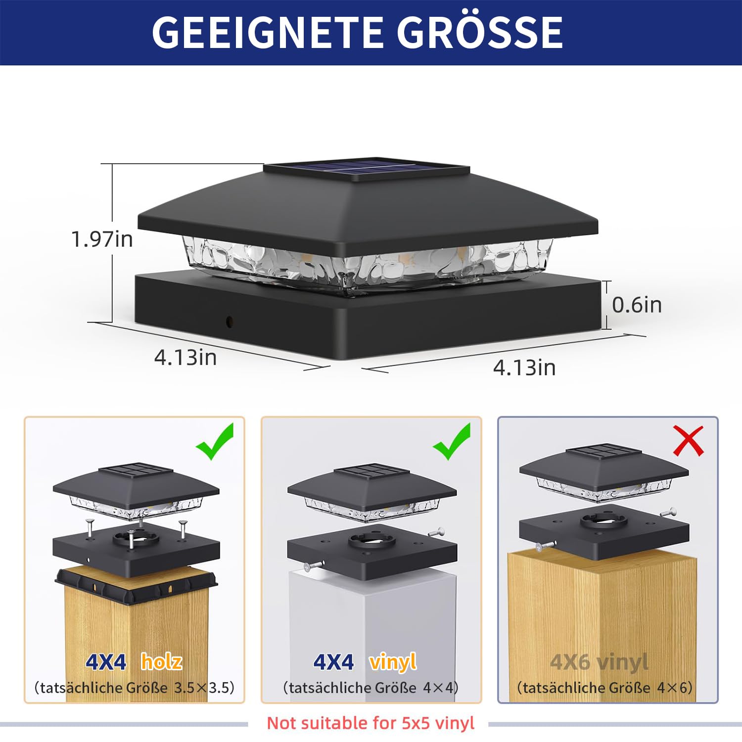 Gresonic Lampa słupkowa, solarna osłona słupka, ciepła biel, 2 temperatury barwowe, IP65, wodoszczelne lampy słupkowe do słupków ogrodzeniowych, drewnianych platform ogrodzeniowych (ciepła biel, 8 szt