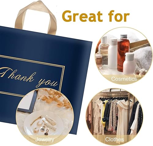 Miniatura 6 de WAKAKO Paquete de 60 bolsas de plástico de agradecimiento para tiendas minoristas de pequeñas empresas de 14 x 16 pulgadas con asa, color azul