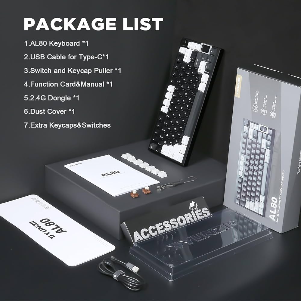 ⭐️K⭐️ No.80 YUNZII AL80 Tastiera Meccanica Wireless,CNC Completamente in