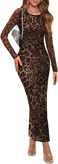 WIHOLL Women's Long Sleeve Floral Bodycon Maxi Dress Ruched Fitted Party Clubwear Fall Fashion