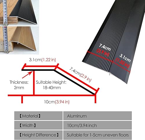 Miniatura 3 de Tira de transición de piso de puerta, rampa de entrada de puerta de 3.9 in de ancho para suelos de vinilo irregulares, reductor de umbrales de